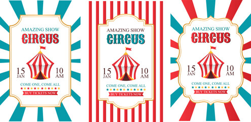 Set of vector templates for vintage circus posters. Advertising banners and flyers for social media and websites