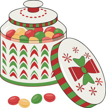 Festive christmas candy jar with sweets inside