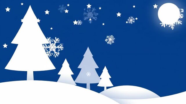 Enchanting Animated Winter Night Scene with Falling Snow and Moon.