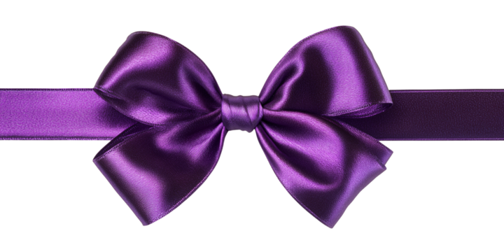 Purple Satin Ribbon Bow isolated on a transparent background