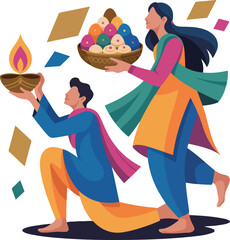playful modern art diwali scene with colorful figures