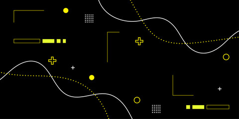 Modern black background template vector design with yellow line and shapes.