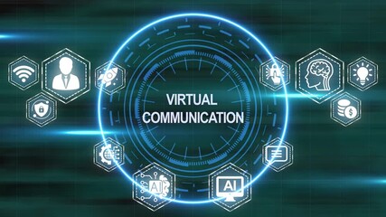 Digital virtual communication concept with artificial intelligence and technology symbols displayed - Powered by Adobe