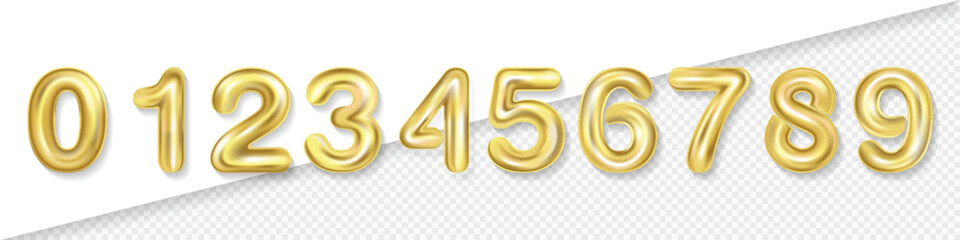 Editable realistic 3D illustration of gold balloon number 0-9 set for Birthday, Celebration or Party Design
