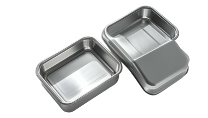 Two metal boxes, one slightly open, on a black background