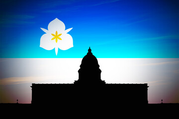 Utah State Capitol with new official Salt Lake City Flag