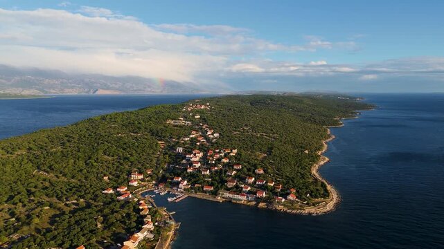 Cinematic Aerial View of Lun, Pag Island, Croatia &ndash; Peaceful Adriatic Coastline, Wild Nature, Olive Forests and Turquoise Sea