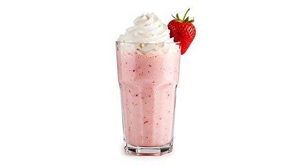Strawberry milkshake with whipped cream isolated on white background