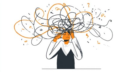 Illustration showing mental overload as overfilled plate of thoughts and ideas.