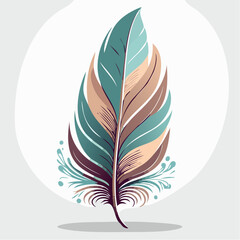 Une jolie plume d'oiseau, colorée, isolée sur fond clair