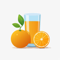 Verre de jus d'orange, orange entière, orange coupée, le plein de vitamines C ! Isolé sur fond blanc