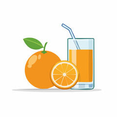 Verre de jus d'orange, orange entière, orange coupée, le plein de vitamines C ! Isolé sur fond blanc