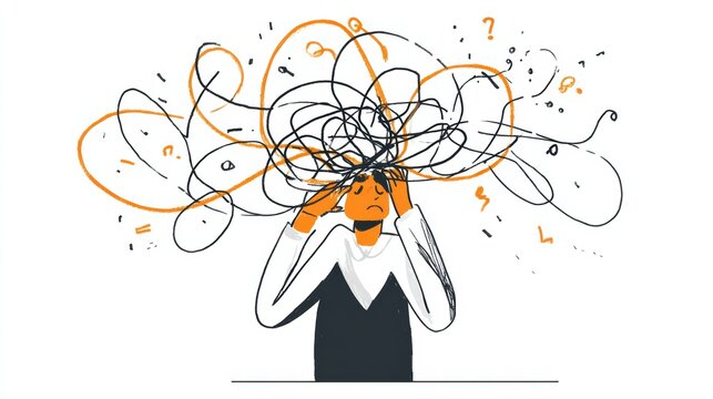 Illustration showing mental overload as overfilled plate of thoughts and ideas.