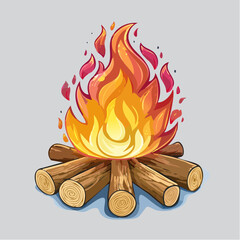 Joli petit feu de camp flammes imposantes, rouge orangée, isolé sur fond blanc