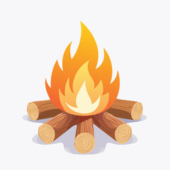 Joli petit feu de camp flammes imposantes, rouge orangée, isolé sur fond blanc