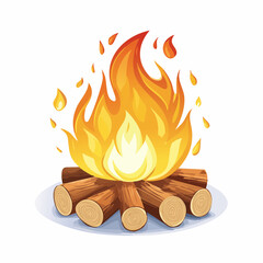 Joli petit feu de camp flammes imposantes, rouge orangée, isolé sur fond blanc