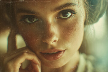 Vintage portrait with soft glow and warm film burn edges