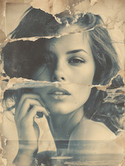 Vintage poster with torn paper collage and faded grunge textures