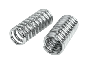 Two shiny metallic coiled springs on a dark background