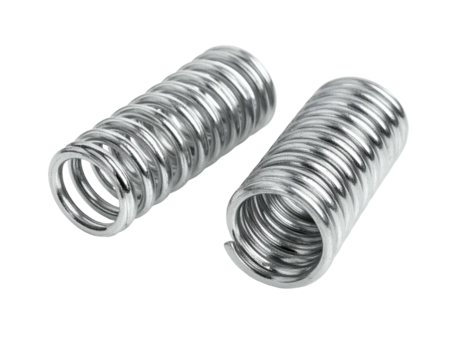 Two shiny metallic coiled springs on a dark background