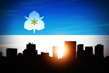 Salt Lake City skyline with new official Salt Lake City Flag