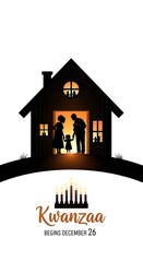 Naklejka premium Silhouette of family in house for kwanzaa celebration isolated on white background
