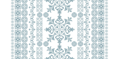 floral pattern vintage ethnic modern embroidery texture boho design vector illustration hand drawn pink flower motif branches leaves wallpaper seamless background border.	