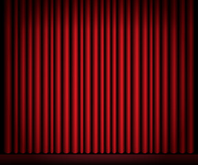 Abstract background featuring a pattern of red vertical lines with a gradient that darkens to black at the edges, creating a pleated effect reminiscent of a closed stage curtain.
