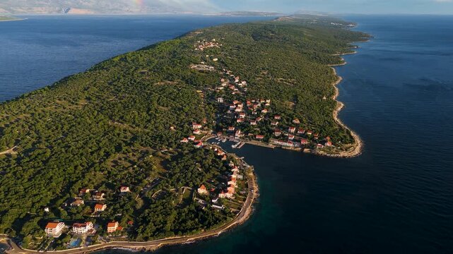Cinematic Aerial View of Lun, Pag Island, Croatia &ndash; Peaceful Adriatic Coastline, Wild Nature, Olive Forests and Turquoise Sea