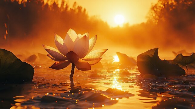 The bold silhouette of a lotus flower emerging from murky waters - Powered by Adobe
