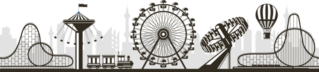 Amusement park funfair carnival rides silhouette vector art