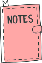 Pink notebook with notes text and doodle style