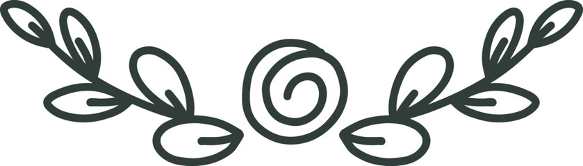 Decorative line art rose bud with leaves ornament