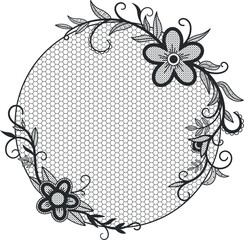 Black lace circle frame with floral ornament