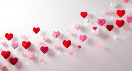 Pink and Red Heart Shapes Floating in White Background for Love and Romance Themes