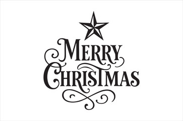 A festive black and white christmas design with lettering and a star