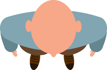 Bald man looking down top view illustration