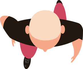 Bald man walking top down view vector illustration