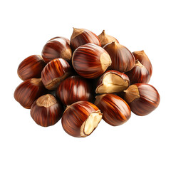 Obraz premium Heap of Sweet Chestnut Isolated on Transparent Background