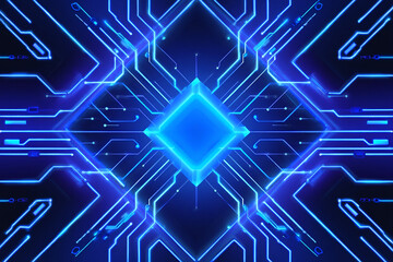 Abstract blue glowing circuit board pattern with central diamond shape