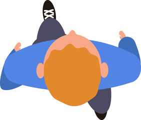 Man walking overhead view with ginger hair