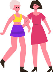 Women friends walking together showing friendship and diversity