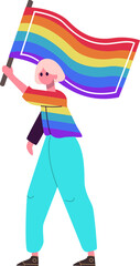 Person holding rainbow flag representing LGBTQ plus pride