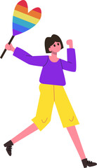 Person walking carrying rainbow heart flag celebrating pride