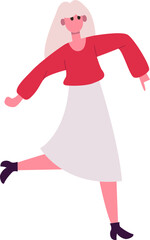 Woman cartoon character dancing or walking happily