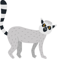 Lemur cartoon illustration standing with striped tail