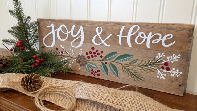 Cozy Christmas sign with "Joy & Hope" text