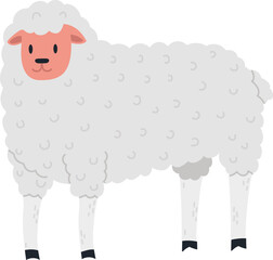 White fluffy sheep flat cartoon illustration