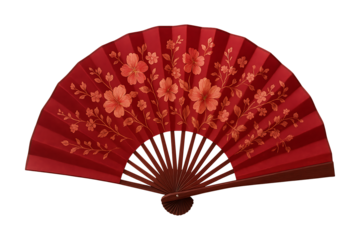Elegant red fan solated on transparent background
