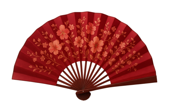 Elegant red fan solated on transparent background